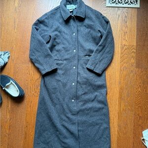 Vintage 90s L.L. Bean Charcoal Gray Wool Long Trench Coat Medium